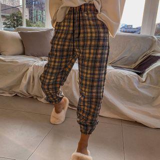 Napped Plaid Jogger Pants