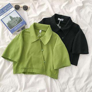 Short-sleeve Buttoned Collared Top