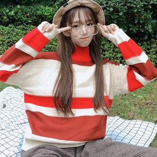 High Neck Contrast Striped Knit Top