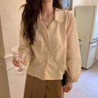 Long Sleeve Argyle Ruffle Trim Shirt Shirt - One Size