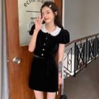 Puff-sleeve Lace Trim Blouse / Mini Pencil Skirt