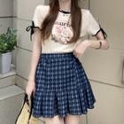 Rabbit Print Camisole Top / Short-sleeve T-shirt / Argyle Mini A-line Skirt
