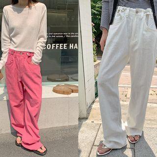 Tab-waist Linen Wide Pants