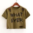 Lettering Cut-out Short-sleeve Cropped T-shirt