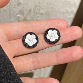 Alloy Flower Earring 1 Pair - Black & White - One Size