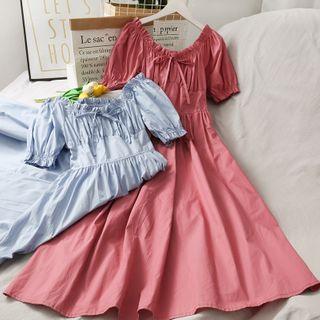 Boatneck Ruffled-trim Midi Dress In 7 Colors