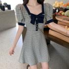 Short-sleeve Plaid Bow Dress