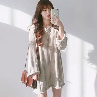 V-neck Knit Mini Dress / Lace Trim Undershorts