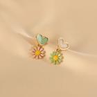 Floral Drop Earring 1 Pair - Pink & Green - One Size