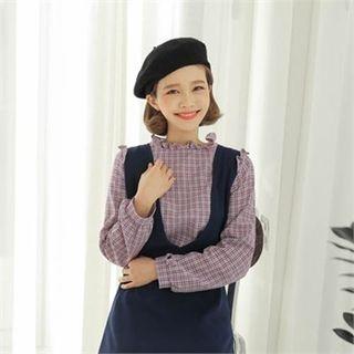 Puff-sleeve Plaid Frilled Blouse
