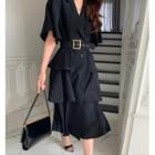 Elbow-sleeve Cow Print Dress