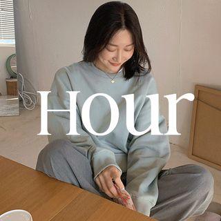 Overlock-stitched Pastel-color Sweatshirt Mint Green - One Size