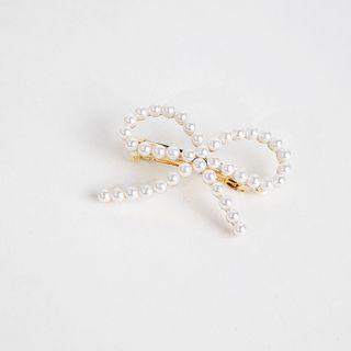 Faux Pearl Bow Hair Clip Gold - One Size