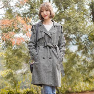 Double-buttoned Plaid Trench Coat