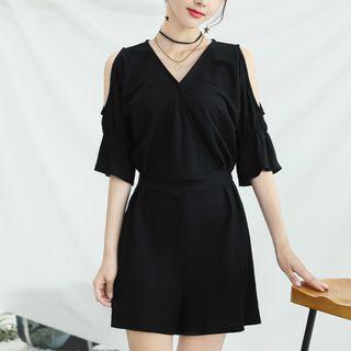 Elbow-sleeve Cold-shoulder Playsuit
