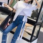 Set: Short Sleeve Tie Waist T-shirt + Fray Hem Jeans