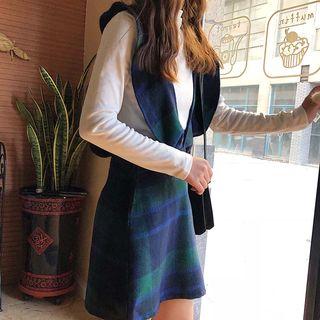 Plaid V-neck Mini Pinafore Dress