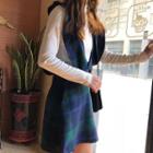 Plaid V-neck Mini Pinafore Dress