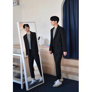 Set: Flap-pocket Blazer + Straight-cut Dress Pants