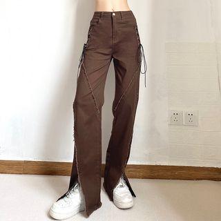 Low Rise Straight Leg Slit Jeans