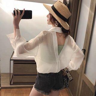 Long-sleeve Open Back Chiffon Shirt