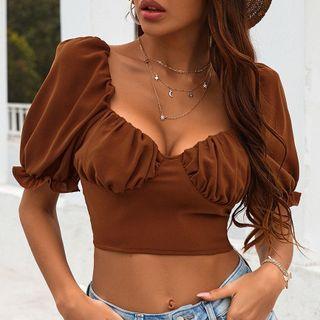 Puff-sleeve Open Back Crop Top