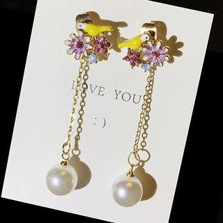 Faux Pearl Drop Earring 925 Silver Earring - Yellow & White - One Size
