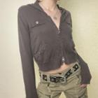 Long Sleeve Vintage Knit Crop Zip-up Jacket