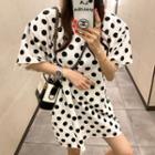 Dotted Short-sleeve T-shirt Dress White - One Size