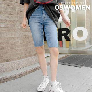 Plus Size Cut-hem Denim Skinny Shorts