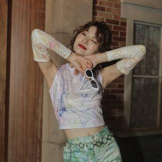 Printed Sleeveless Cropped Top Multicolor - One Size