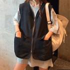 Crew-neck Elbow-sleeve T-shirt / Pocket Detail Vest