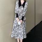 Long-sleeve Peter Pan Collar Floral Printed Maxi Dress