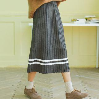 Striped Rib Midi Skirt Dark Gray - One Size
