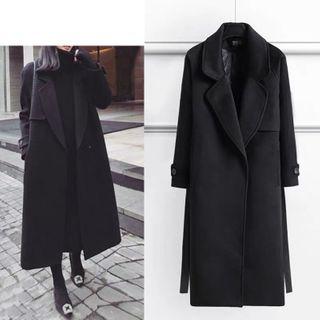 Notch Lapel Snap-button Midi Coat