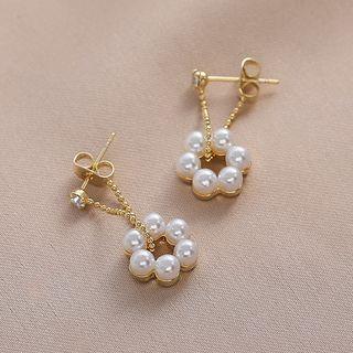 Faux Pearl Chained Dangle Earring 1 Pair - White Faux Pearl - Gold - One Size