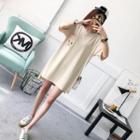 Cat Print Elbow-sleeve T-shirt Dress