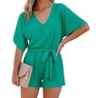 Short-sleeve V-neck Tie-waist Playsuit