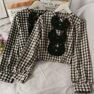 Ribbon-front Checker Crop Shirt