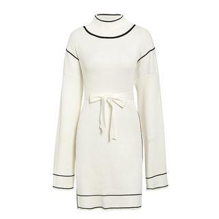 Bow Waist Sweater Dress White - One Size