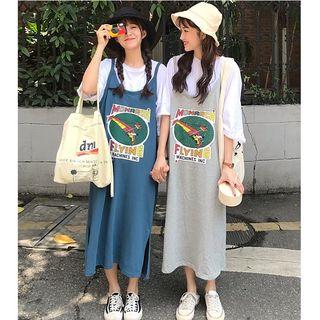 Print Camisole Top Skirt + T Shirt 2-piece Set White T Shirt - Xxxs