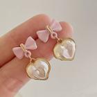 Bow Heart Faux Pearl Alloy Dangle Earring 1 Pair - Silver Stud - Pink - One Size