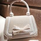 Lace Trim Ribbon Evening Hand Bag Beige - One Size