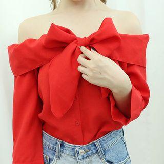 Bow-accent Off-shoulder Blouse