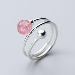 925 Sterling Silver Bead Wrap Around Open Ring Silver - One Size