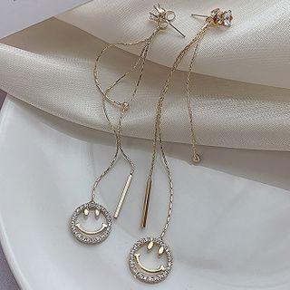 Rhinestone Smiley Face Dangle Earring 1 Pair - As Shown In Figure - One Size