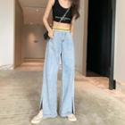 Letter Trim Slit Wide-leg Jeans