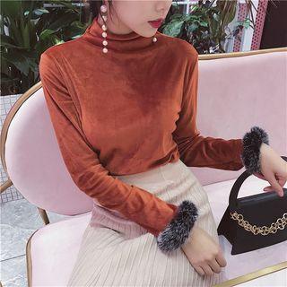 Mock Turtleneck Velvet Long-sleeve Top