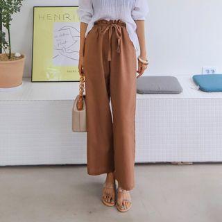 Band-waist Flat-front Pants With Sash