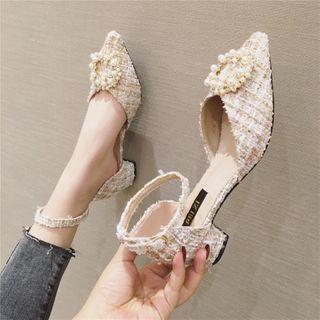 Tweed Ankle Strap Block Heel Sandals